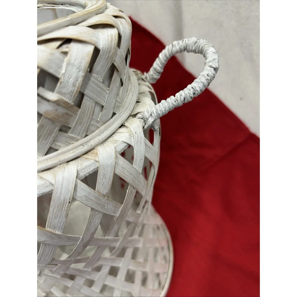 Large Whitewashed Rattan Hurricane Lantern Unique Boho Indoor Or Outdoor Decor